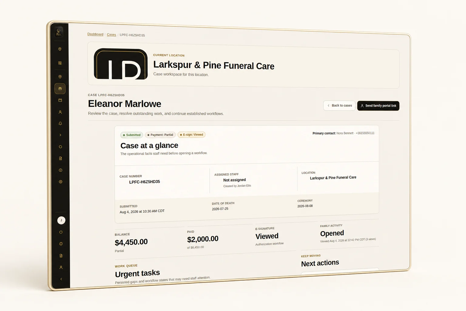 Case workspace early-access preview with fictional data.