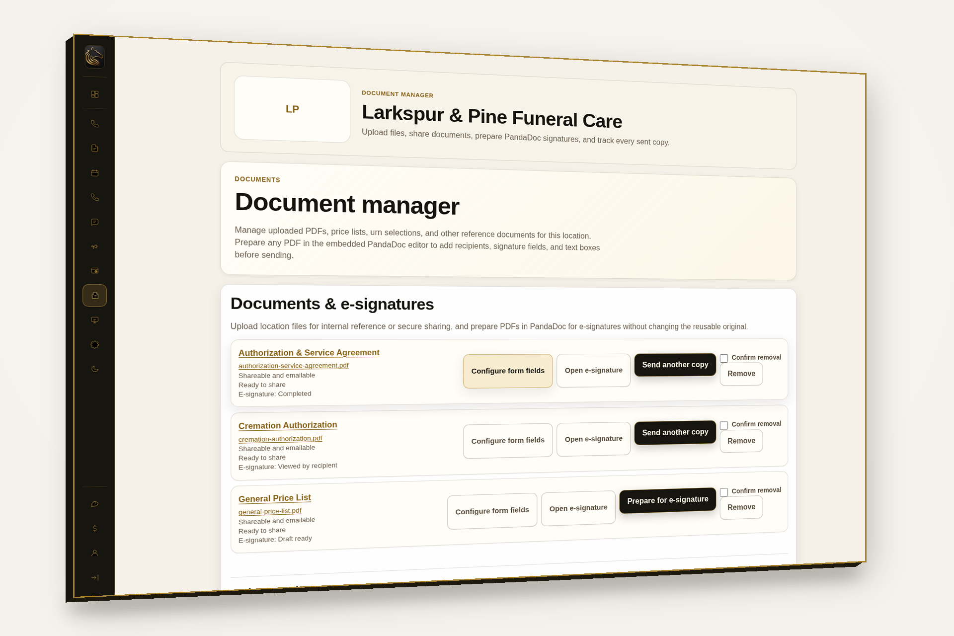 E-signature early-access preview with fictional data.